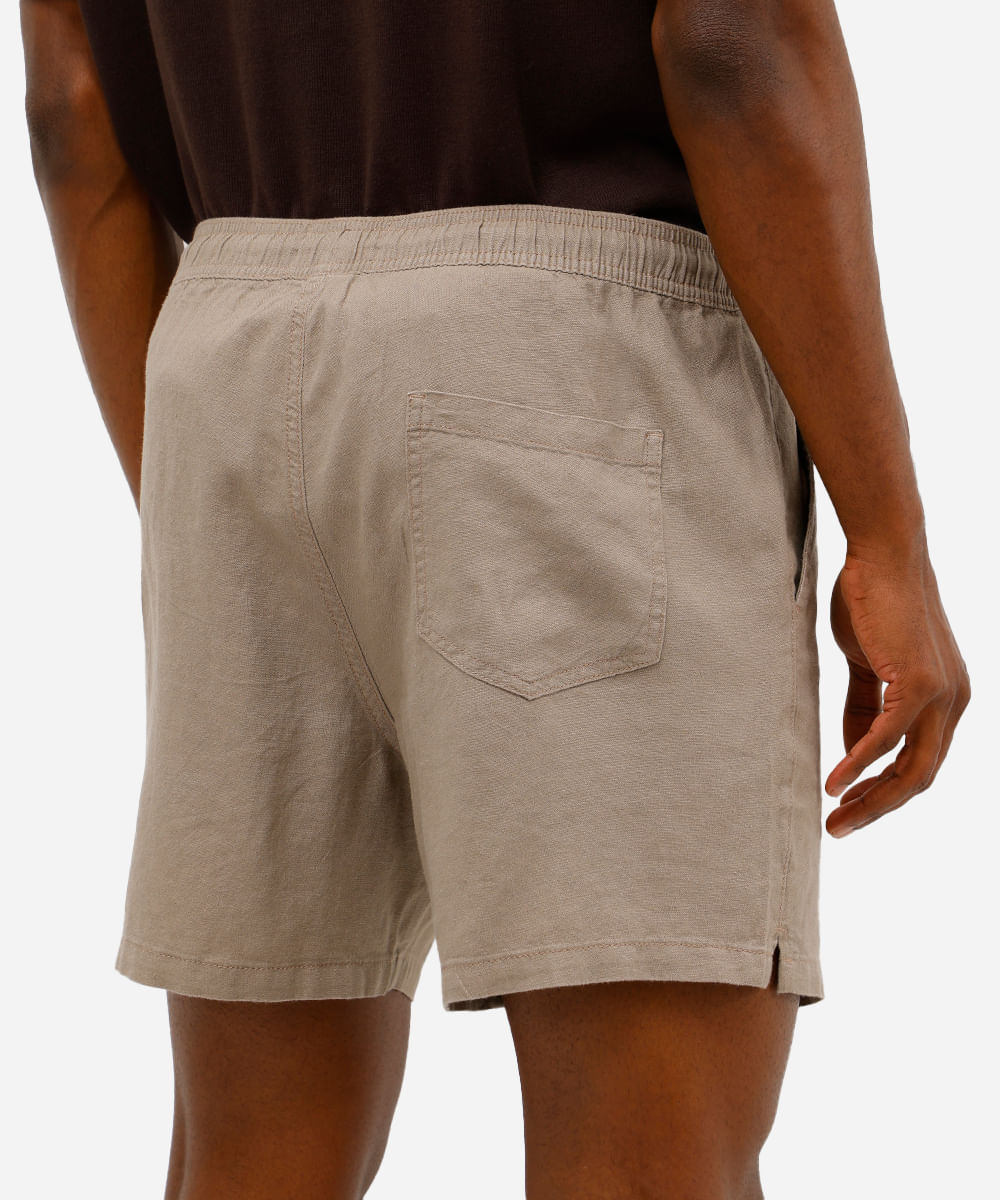 bermuda masculina cós elástico com bolsos bege