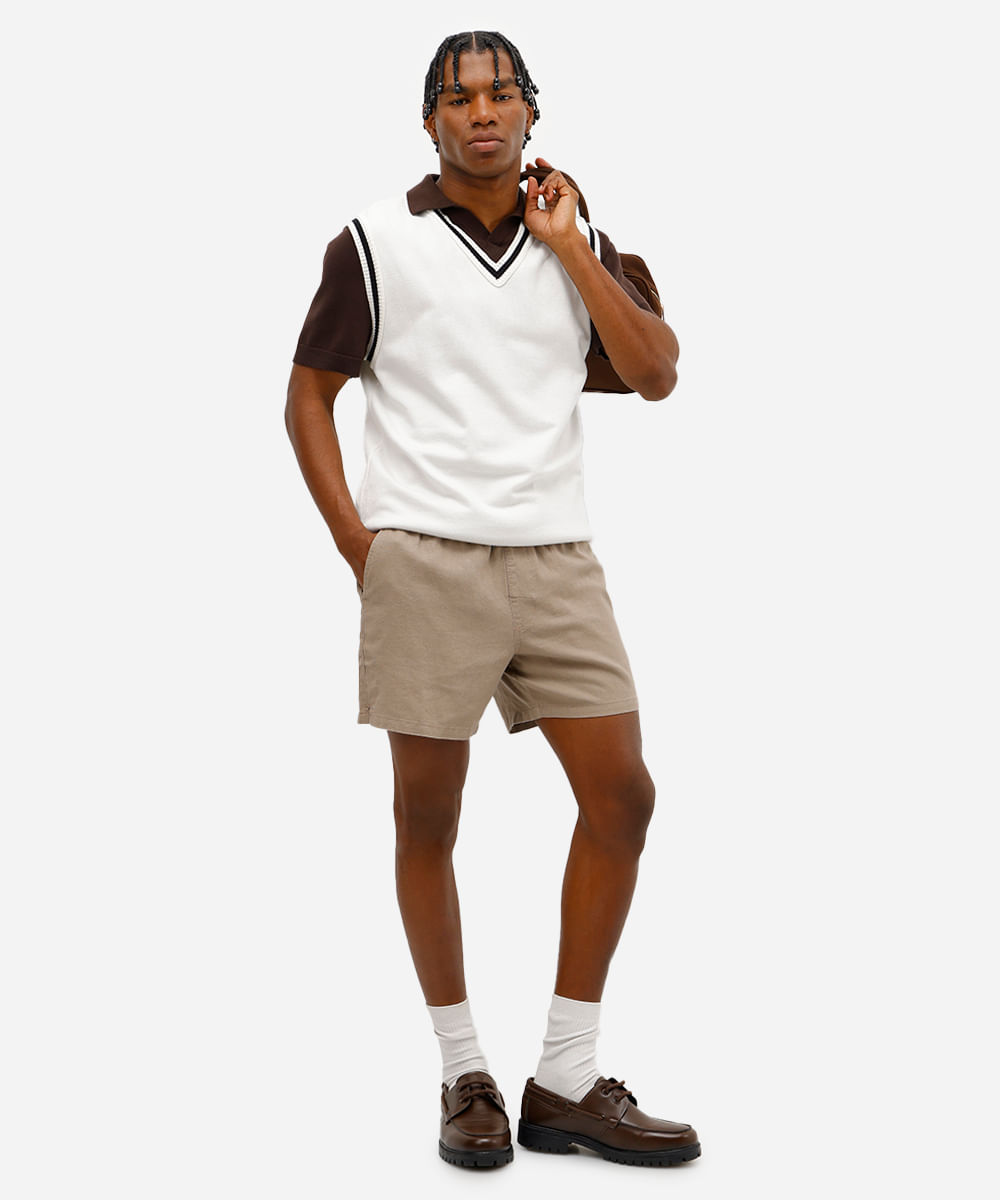 bermuda masculina cós elástico com bolsos bege