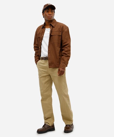 calça reta masculina de sarja texturizada bege