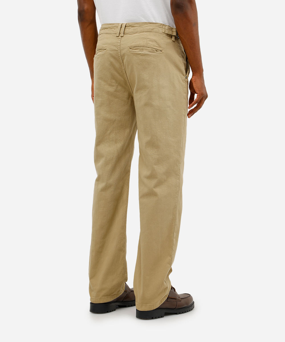 calça reta masculina de sarja texturizada bege