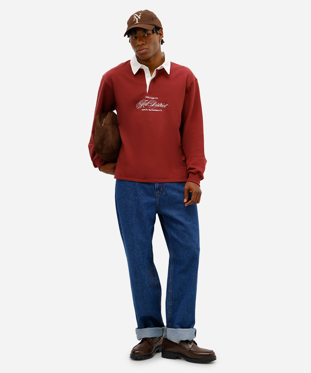polo masculina de moletinho manga longa art district vermelha