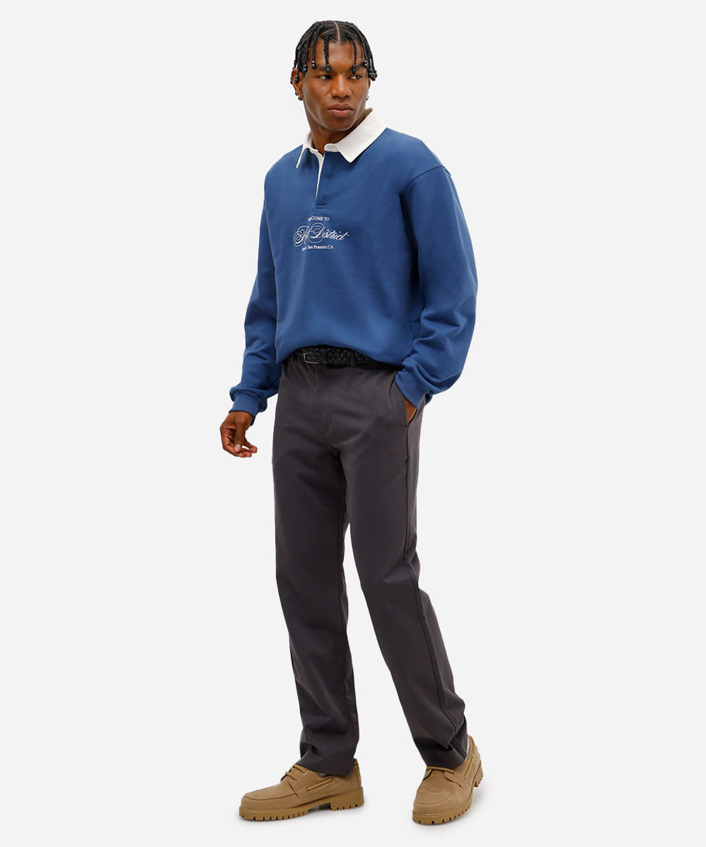 polo masculina de moletinho manga longa art district azul