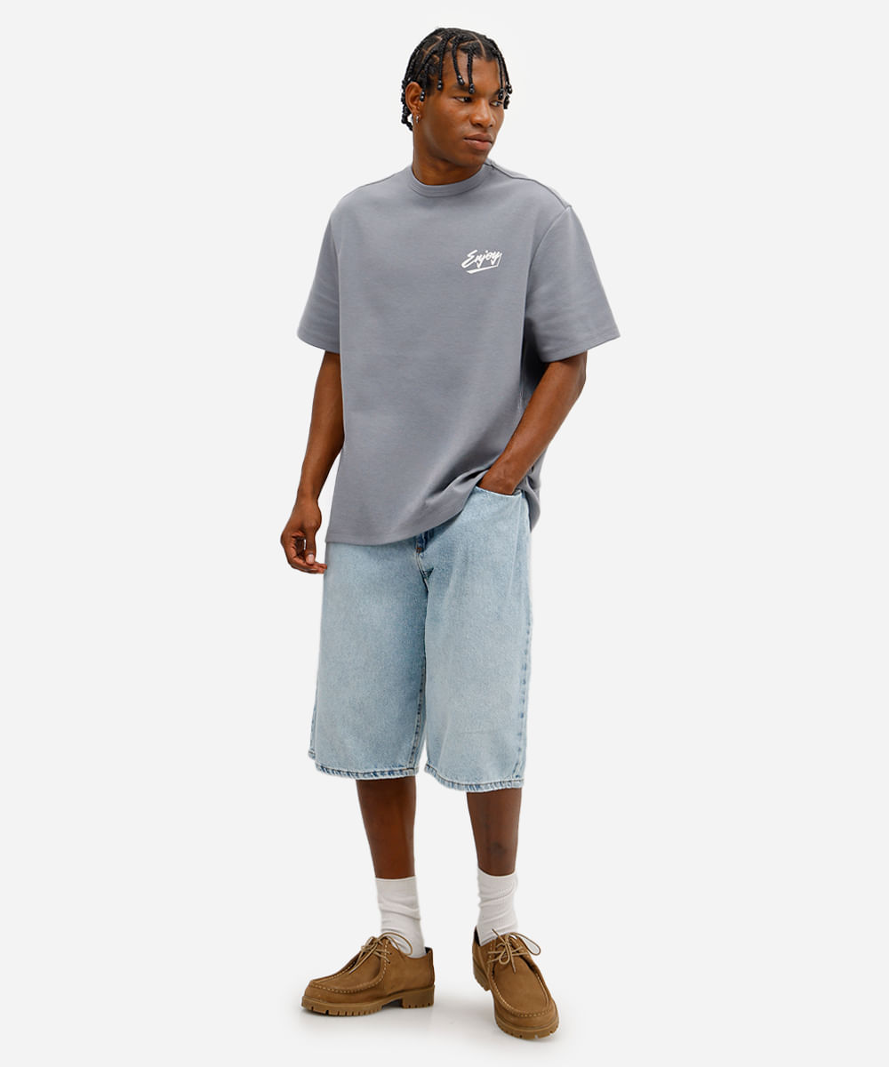 camiseta masculina de algodão enjoy - azul jeans