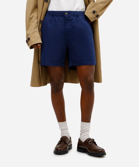 short masculino de sarja cós elástico azul