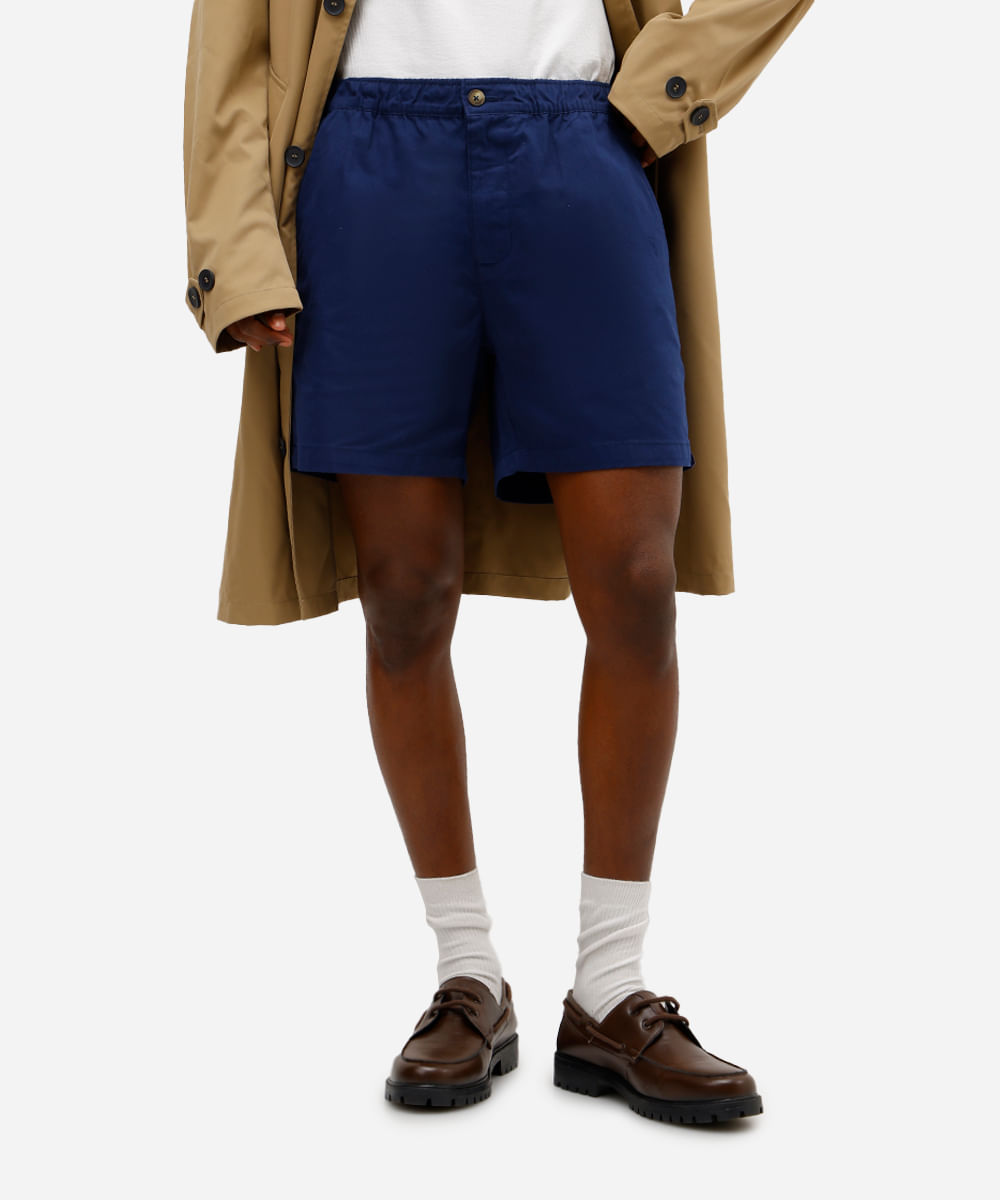 short masculino de sarja cós elástico azul