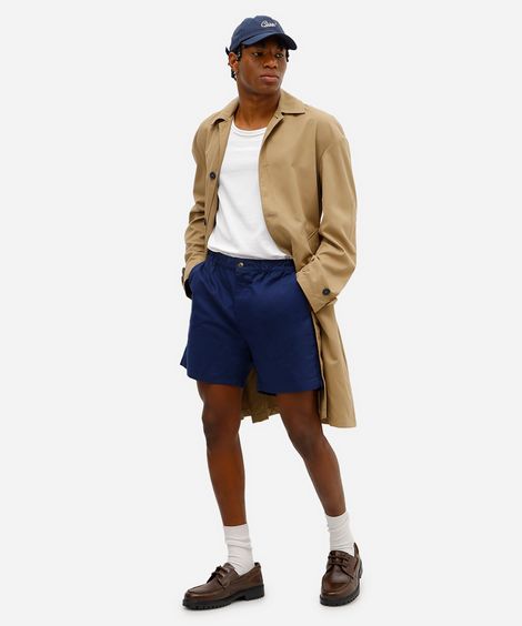 short masculino de sarja cós elástico azul