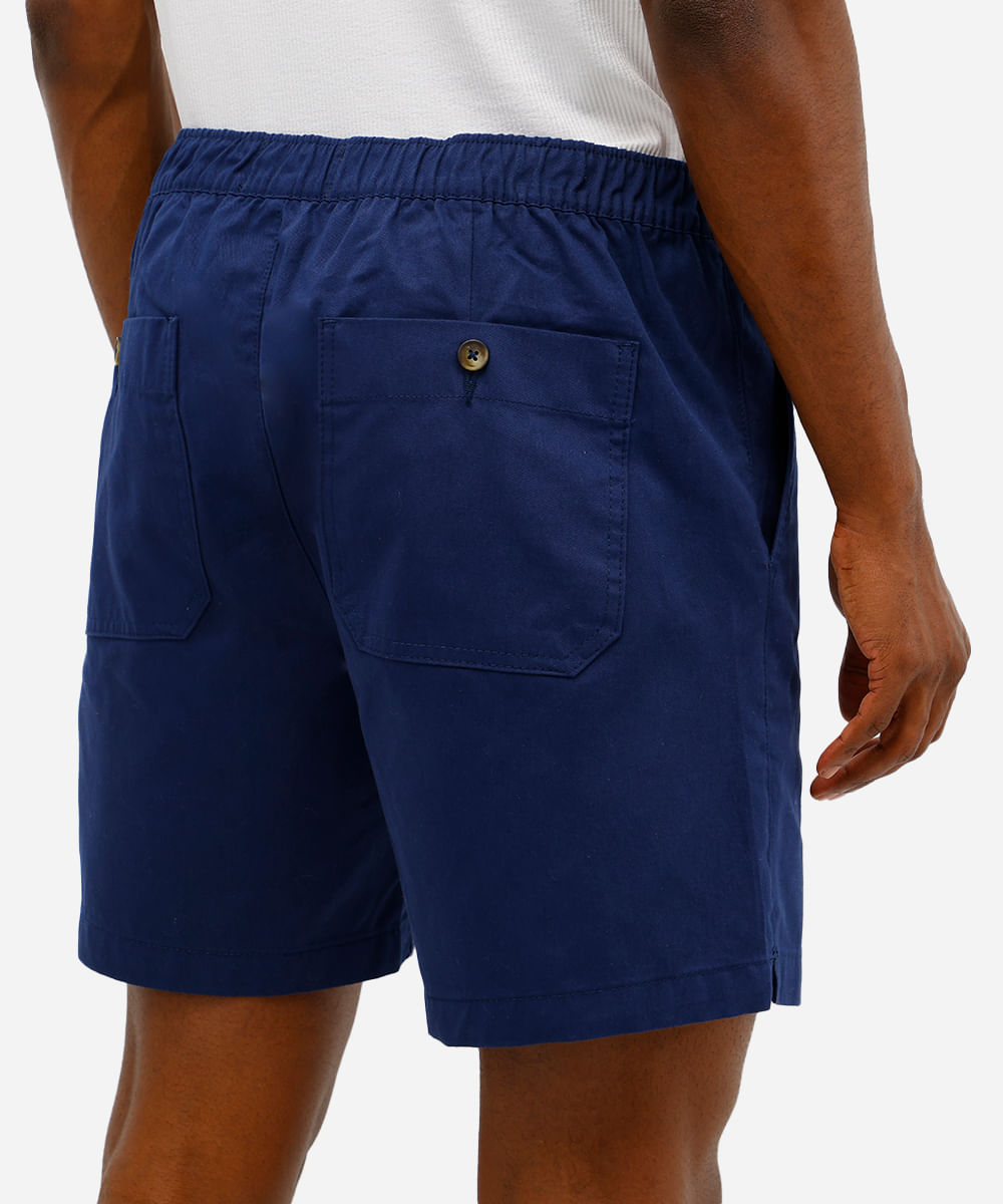 short masculino de sarja cós elástico azul
