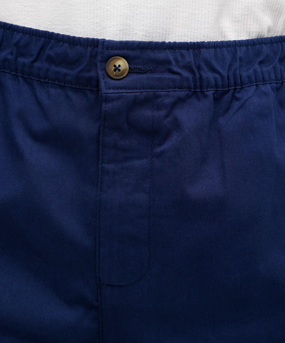short masculino de sarja cós elástico azul