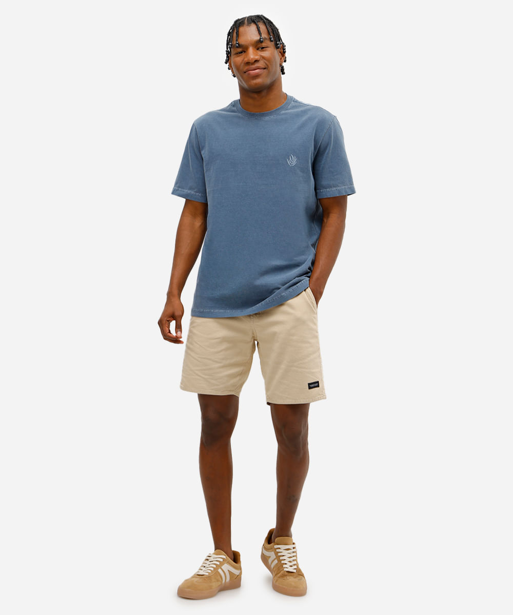 bermuda reta masculina de sarja com cordão bege