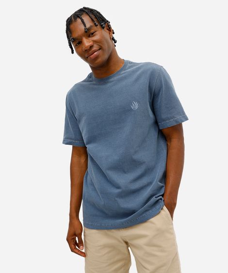 camiseta masculina de algodão estampada estonada azul
