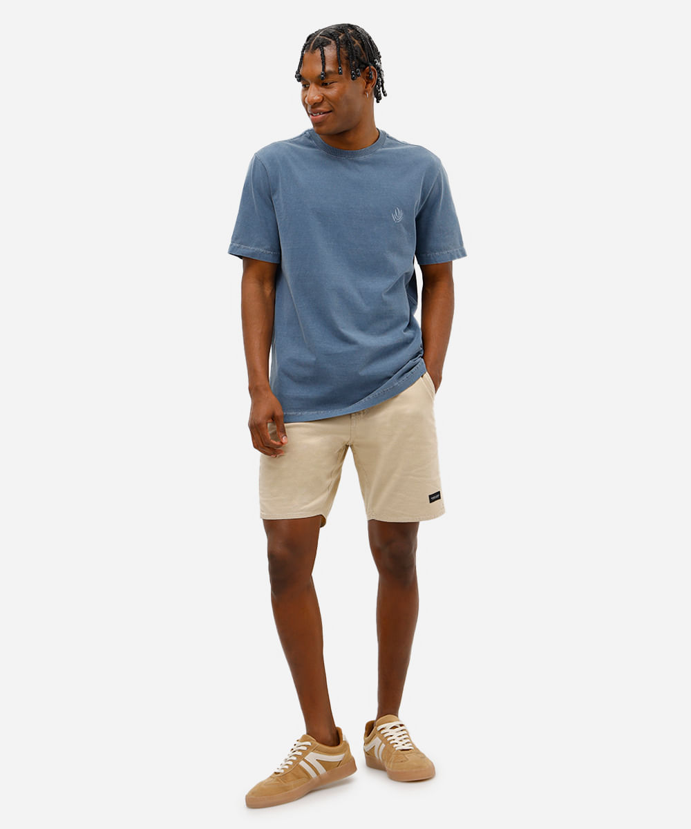 camiseta masculina de algodão estampada estonada azul
