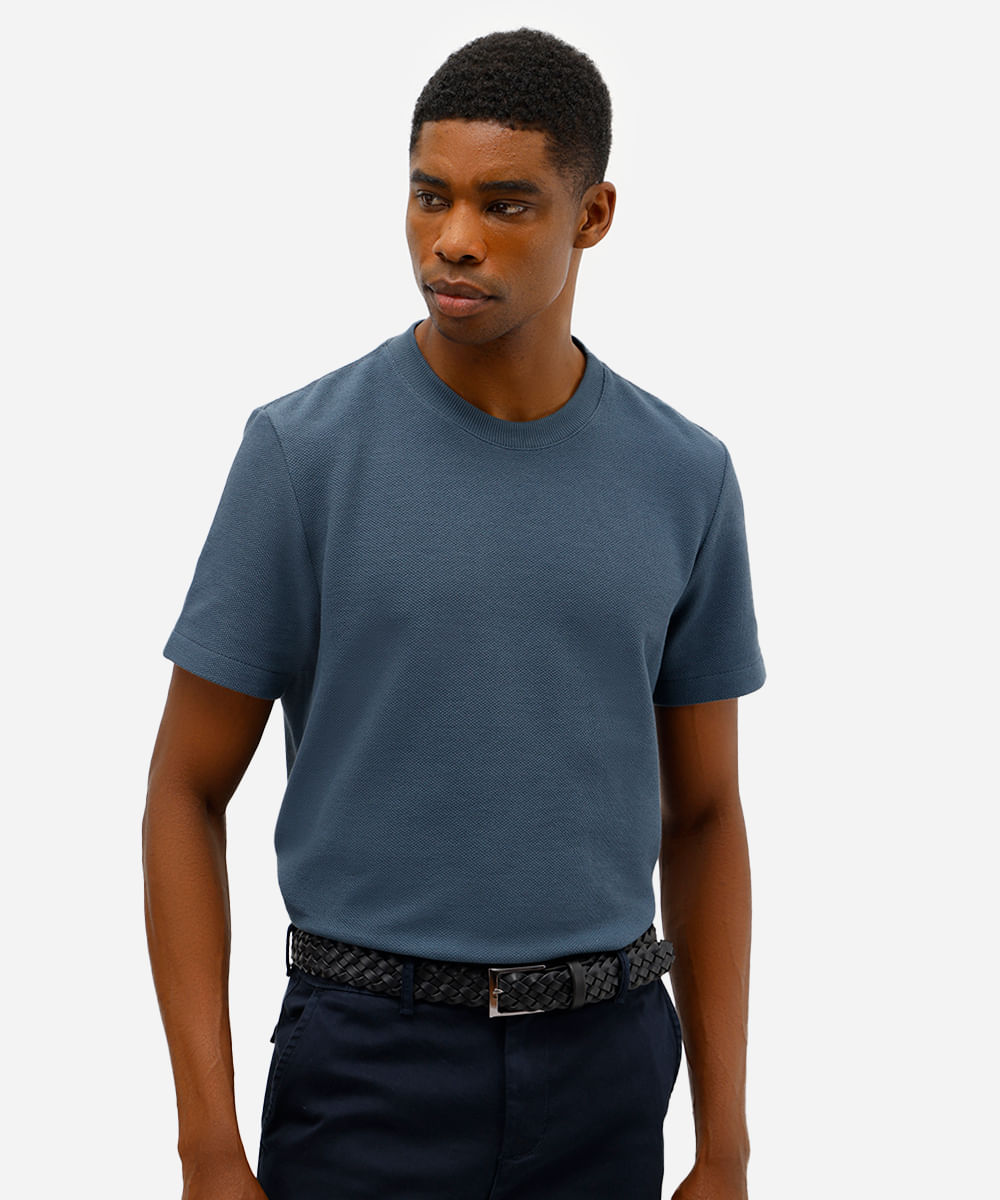 camiseta masculina manga curta texturizada azul