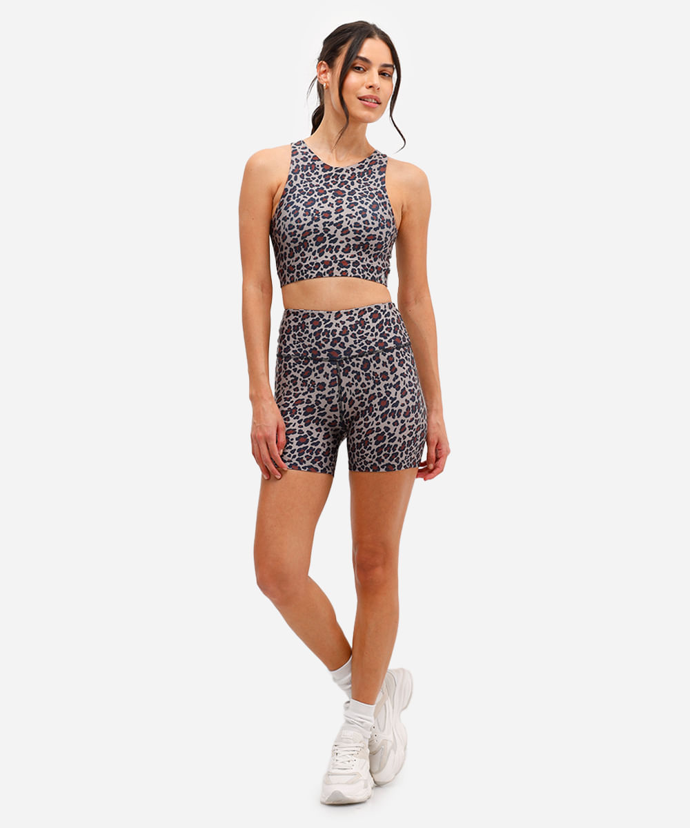 top feminino halterneck esportivo animal print bege