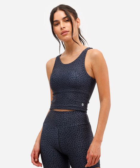 top alongado feminino esportivo animal print cinza
