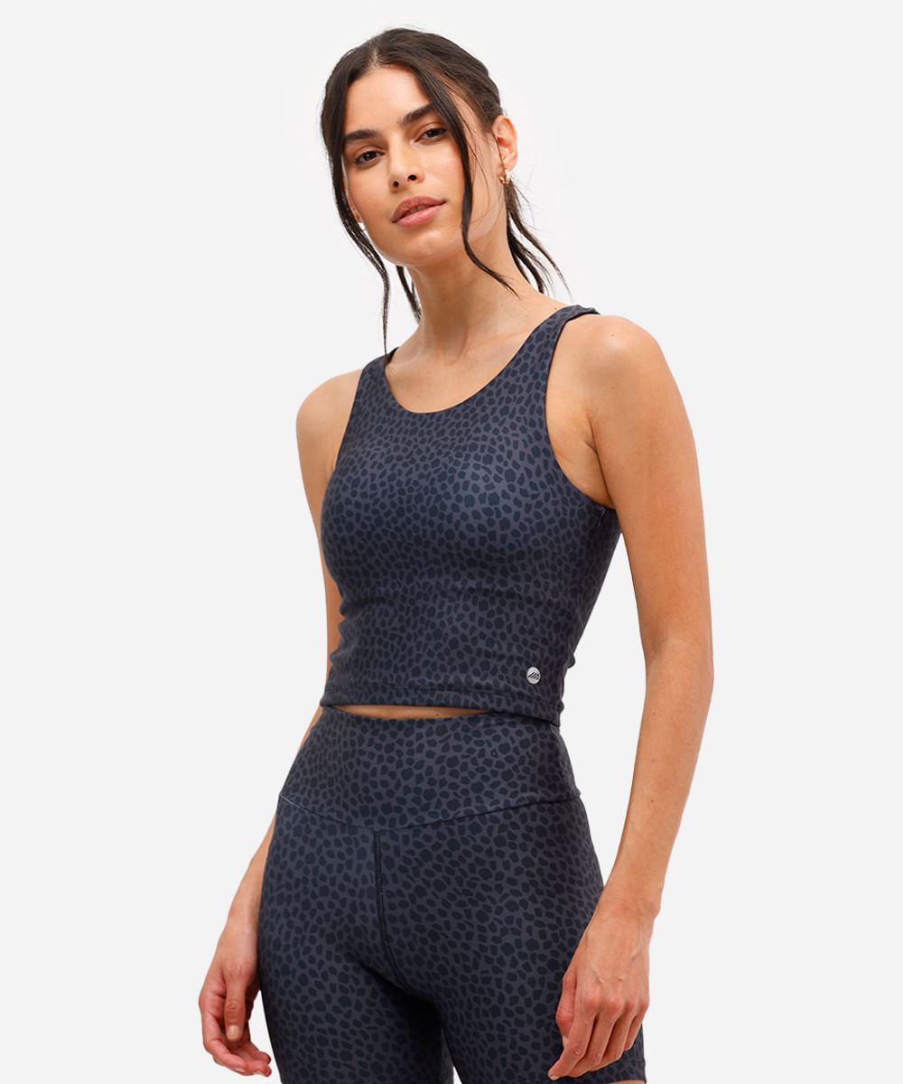 top alongado feminino esportivo ace animal print cinza