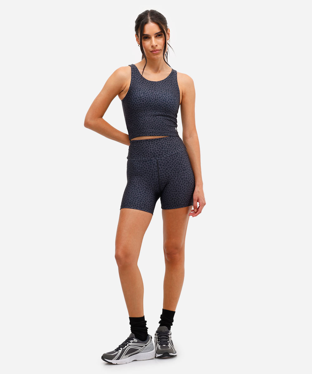 top alongado feminino esportivo animal print cinza