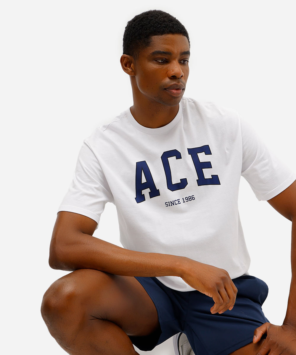 camiseta masculina de algodão esportiva estampada branca