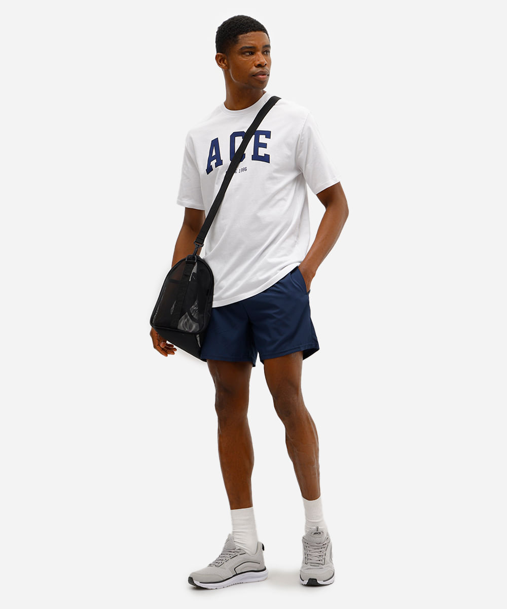 camiseta masculina de algodão esportiva estampada branca