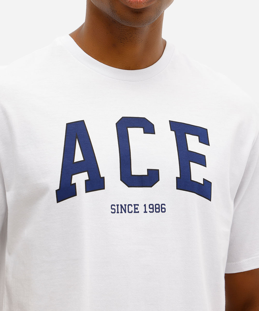 camiseta masculina de algodão esportiva estampada branca