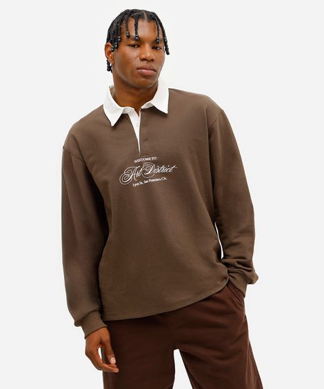 polo masculina de moletinho manga longa art district marrom