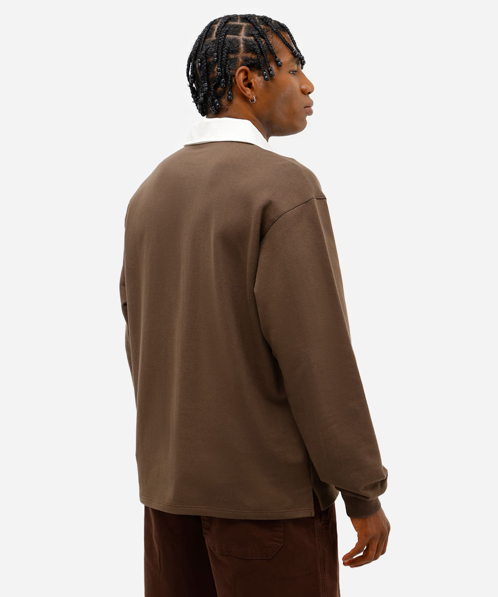 polo masculina de moletinho manga longa art district marrom