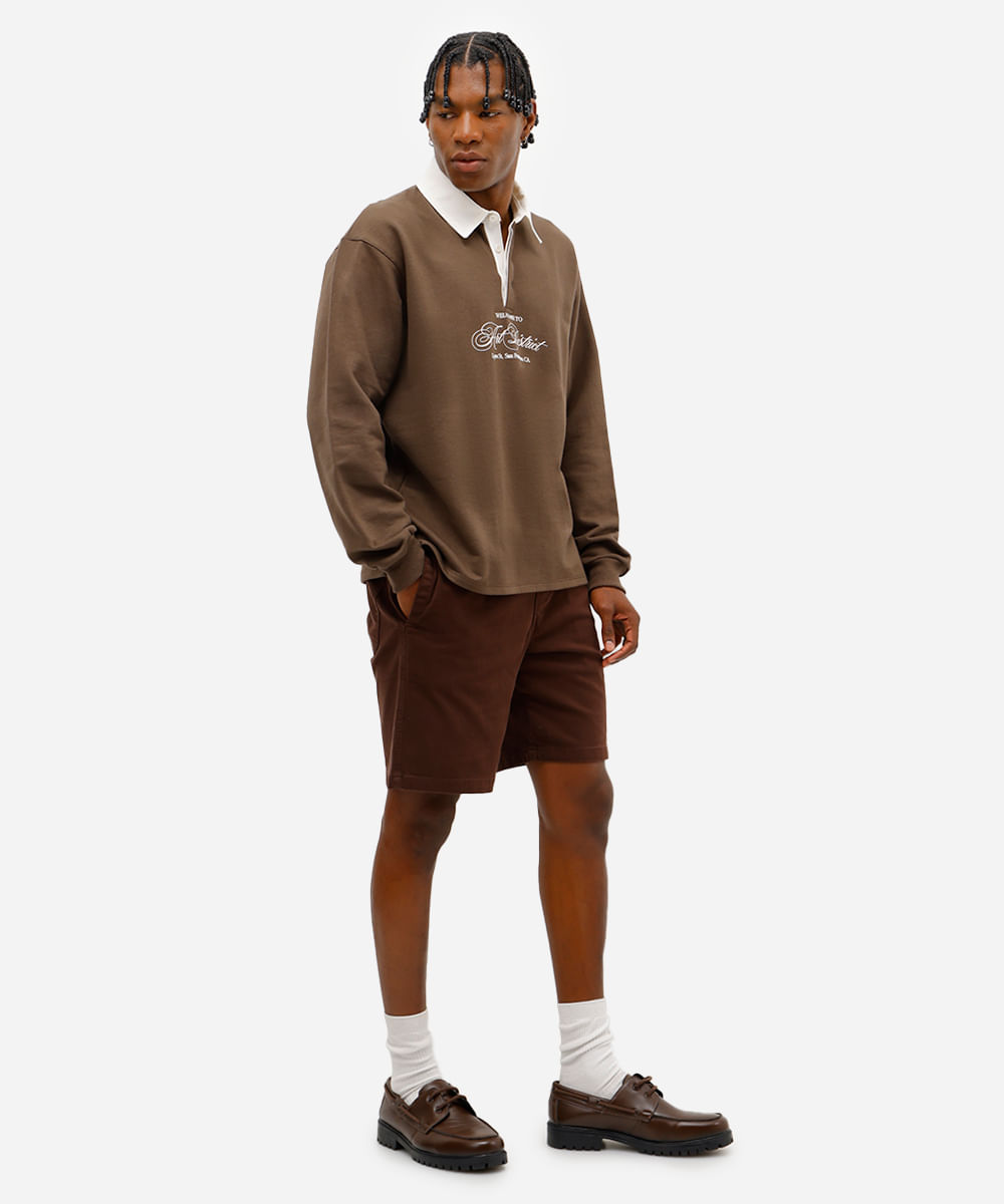 polo masculina de moletinho manga longa art district marrom