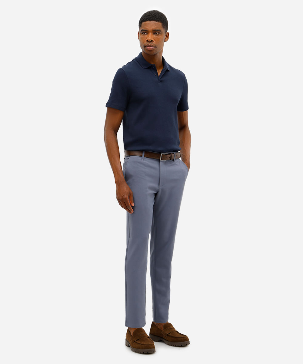 calça slim chino masculina stretch azul
