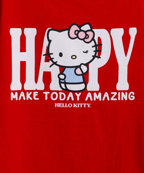 blusa infantil de algodão hello kitty com bolsa vermelha