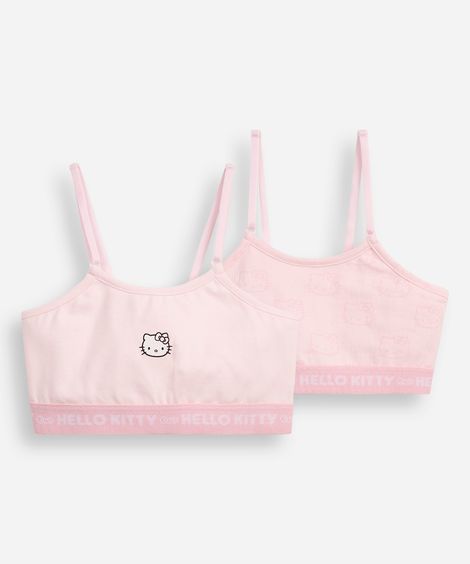 kit de 2 sutiãs infantil de algodão hello kitty rosa