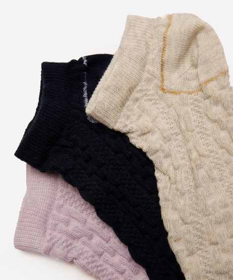 kit de 3 meias cano baixo texturizada colorido