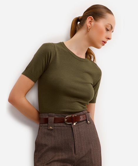 blusa cropped feminina de tricot manga curta verde