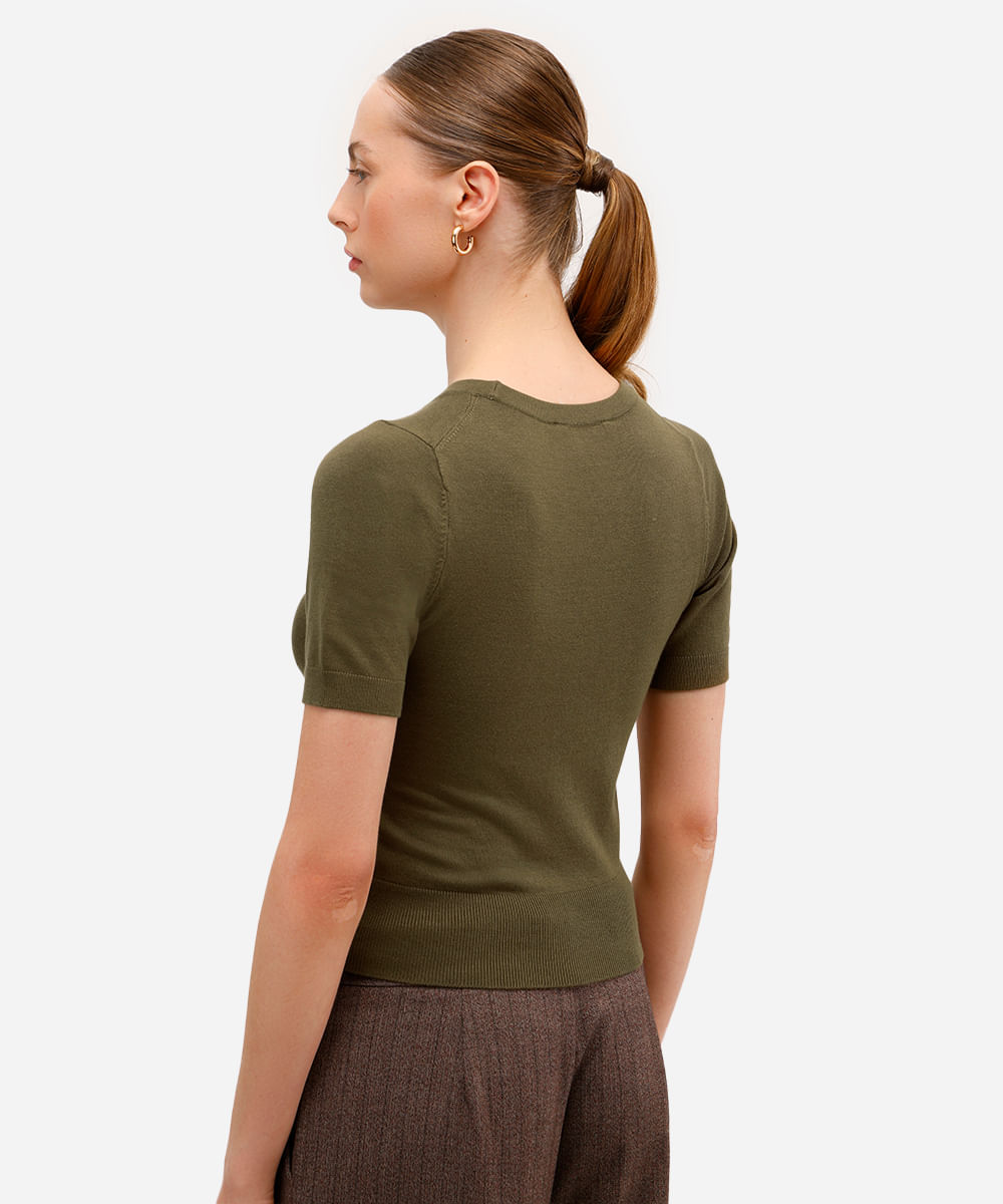 blusa cropped feminina de tricot manga curta verde
