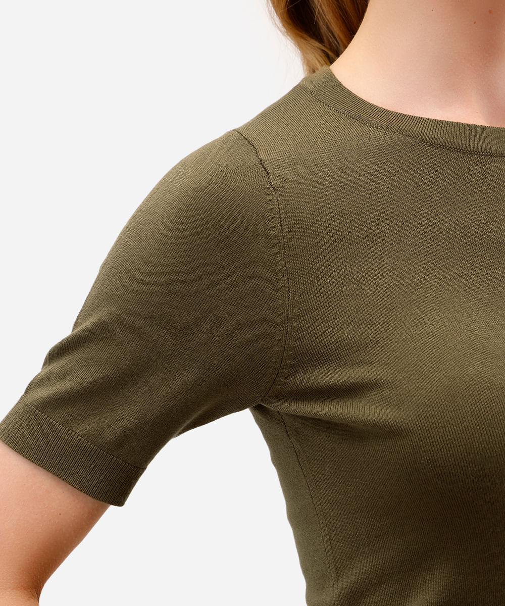 blusa cropped feminina de tricot manga curta verde