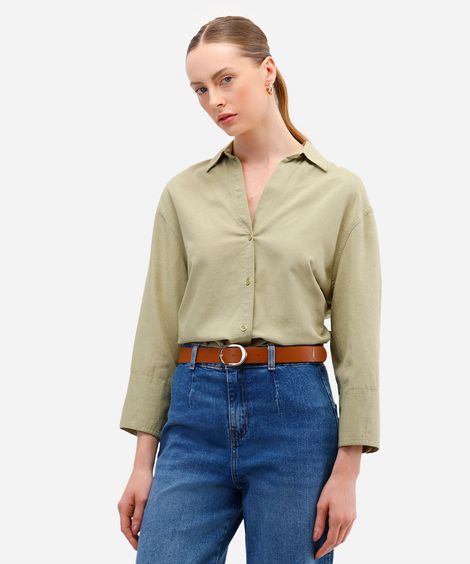 camisa feminina com linho verde