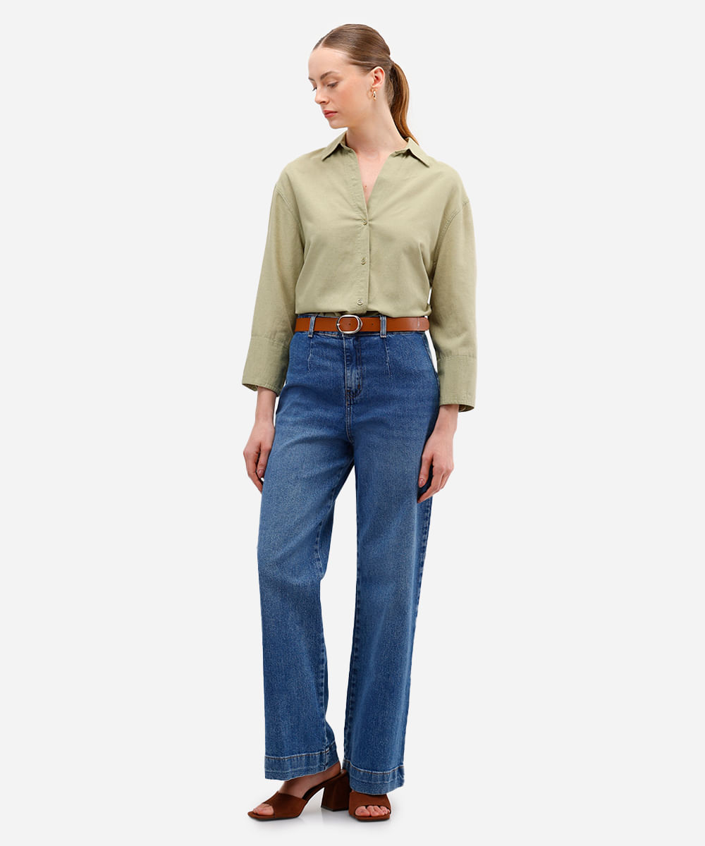 camisa feminina com linho verde