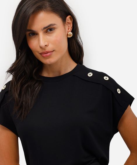 blusa feminina de viscose com botões preta
