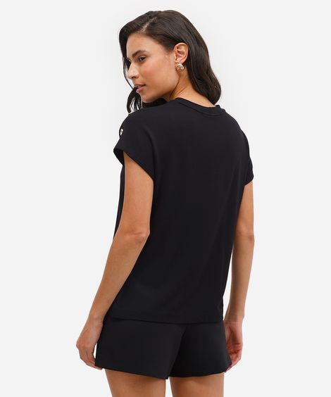 blusa feminina de viscose com botões preta