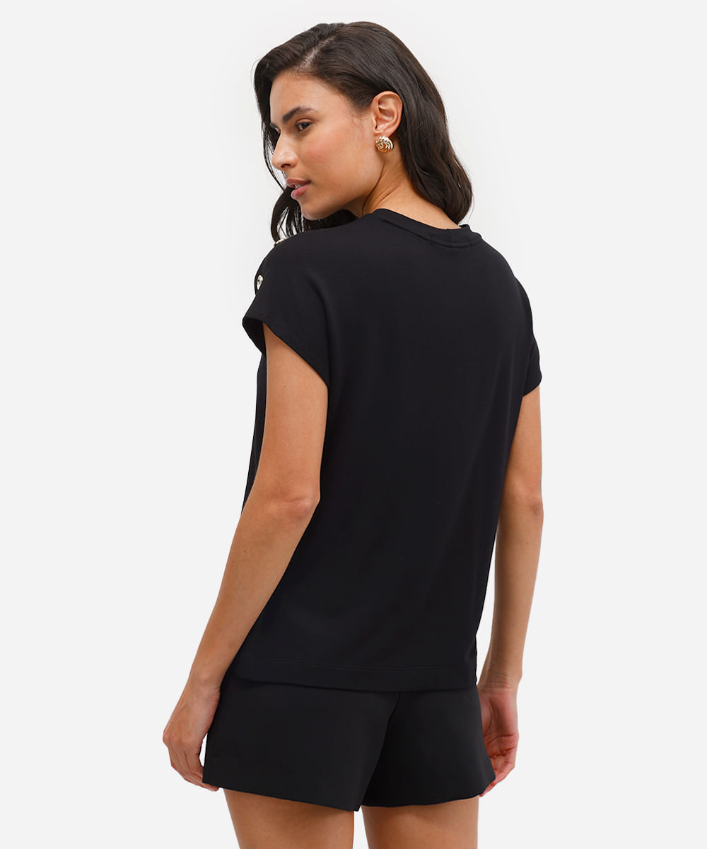 blusa feminina de viscose com botões preta