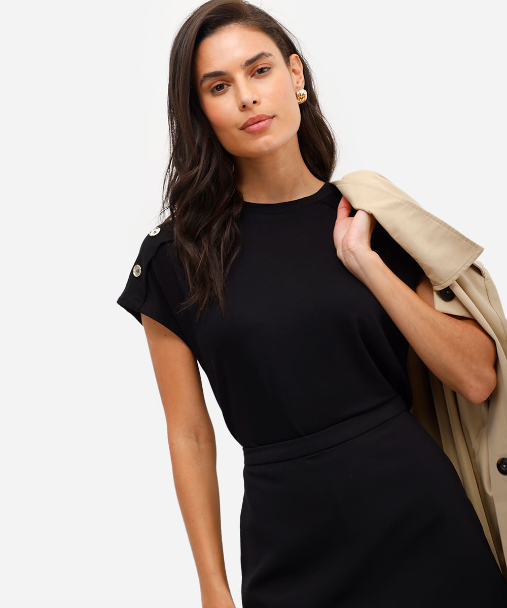blusa feminina de viscose com botões preta