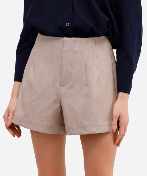 short feminino de alfaiataria com pences bege