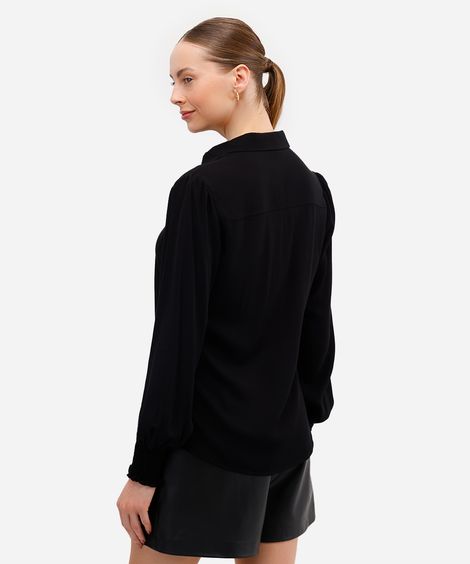 camisa feminina de viscose manga longa preta