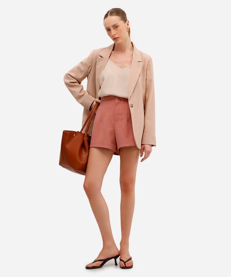 short feminino de alfaiataria com pences rosa