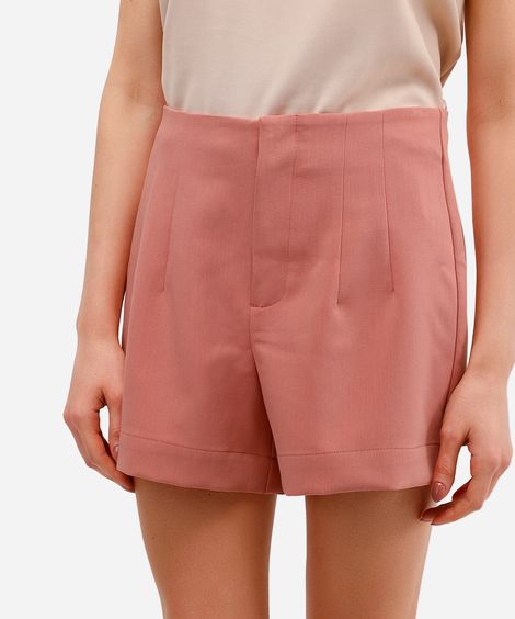 short feminino de alfaiataria com pences rosa
