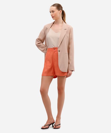 short feminino de alfaiataria com linho laranja