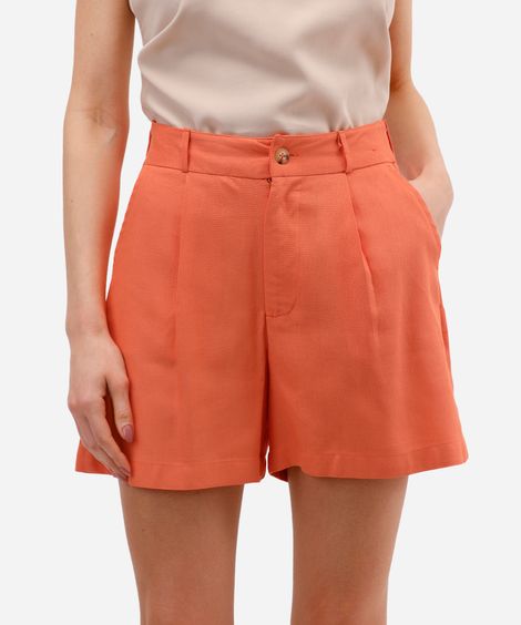 short feminino de alfaiataria com linho laranja