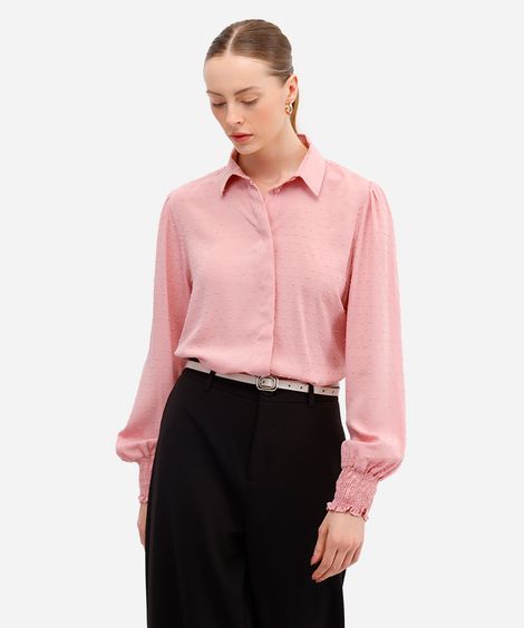 camisa feminina de viscose texturizada poá rosa