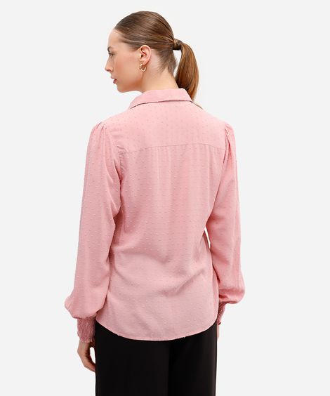 camisa feminina de viscose texturizada poá rosa