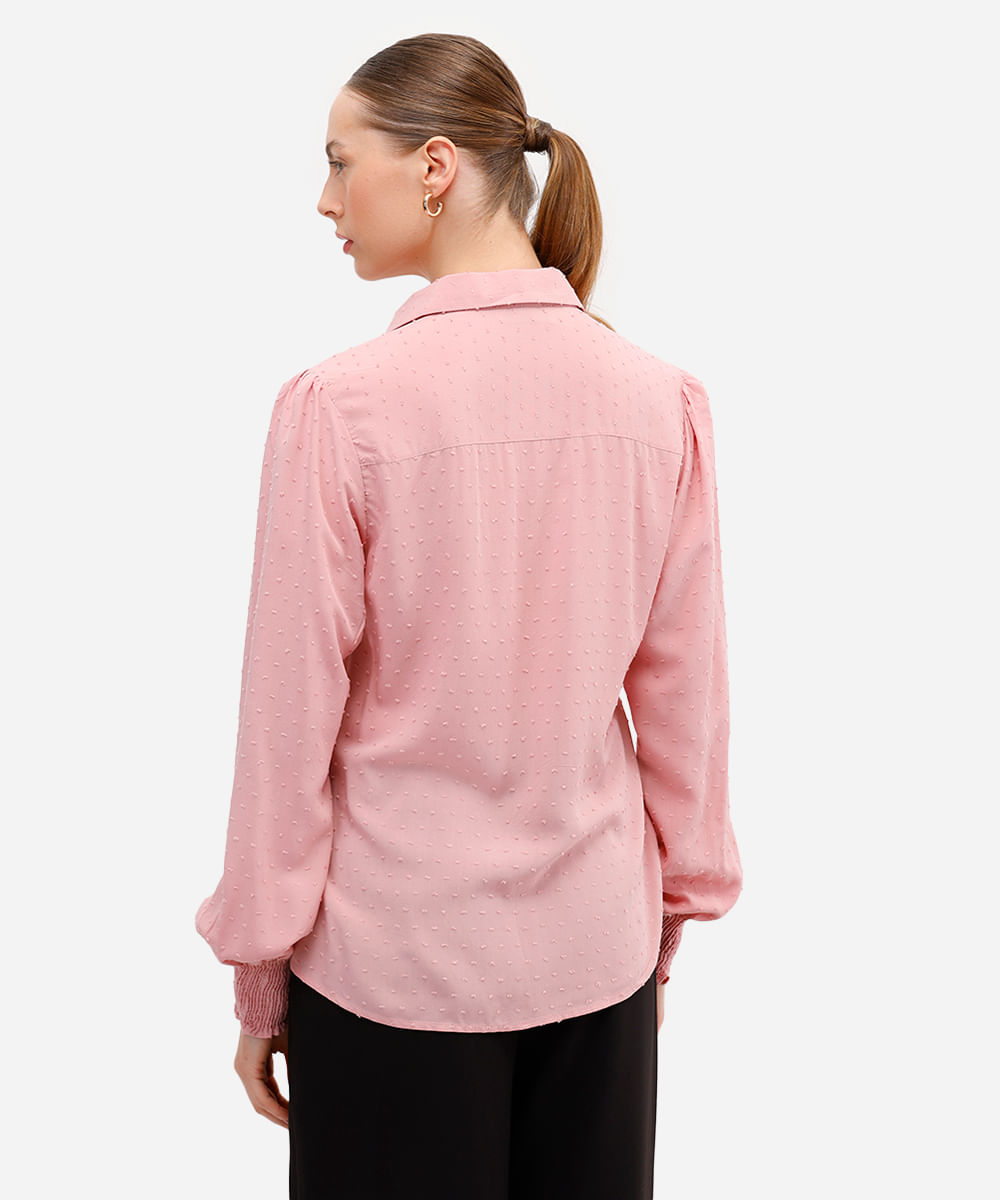 camisa feminina de viscose texturizada poá rosa