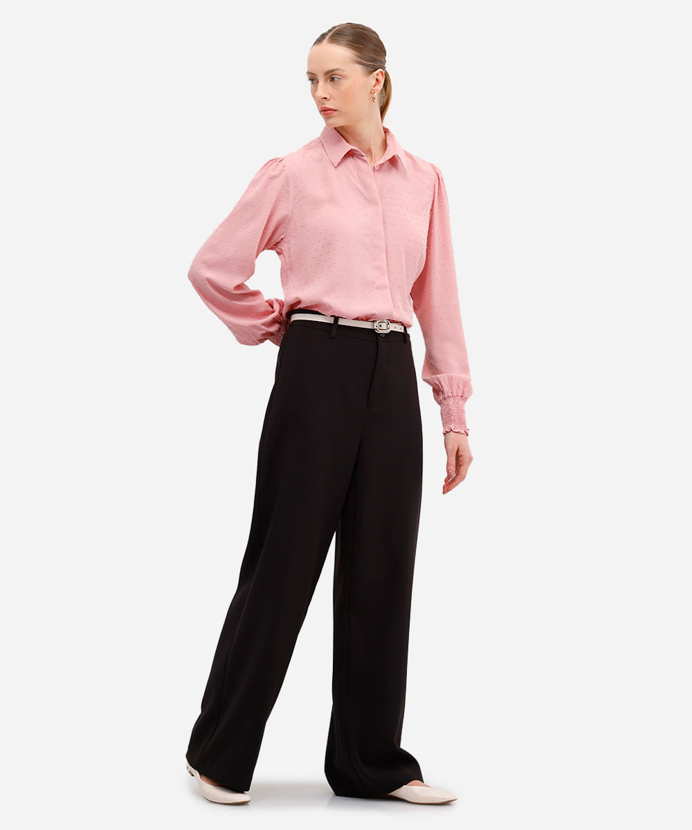 camisa feminina de viscose texturizada poá rosa