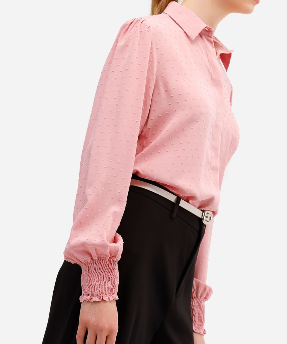 camisa feminina de viscose texturizada poá rosa